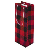 Sac Cadeau Pour Bouteille Rouge et noir À damiers plaid (Devant Angle)