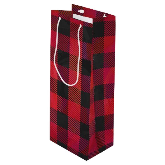 Sac Cadeau Pour Bouteille Rouge et noir À damiers plaid (Devant Angle)