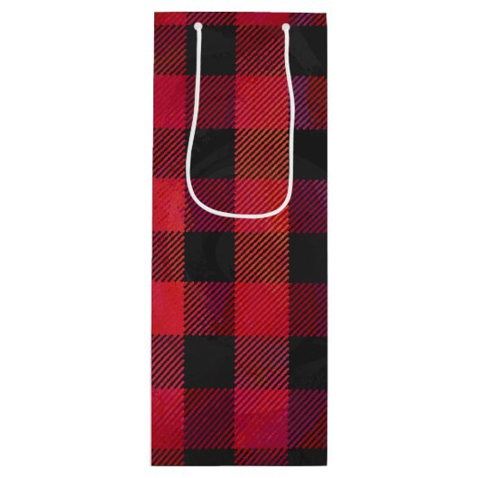 Sac Cadeau Pour Bouteille Rouge et noir À damiers plaid (Devant)