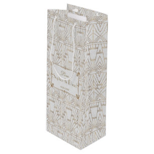 Sac Cadeau Pour Bouteille Royal Fleur-de-Lis Art déco Gold White Mariage des