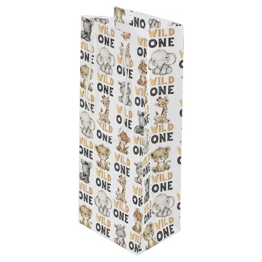Sac Cadeau Pour Bouteille Safari Wild One Birthday Party (Devant Angle)