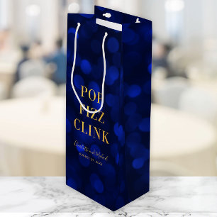 Sac Cadeau Pour Bouteille Saphir Bleu Bokeh Faux Or Pop Fizz Clink