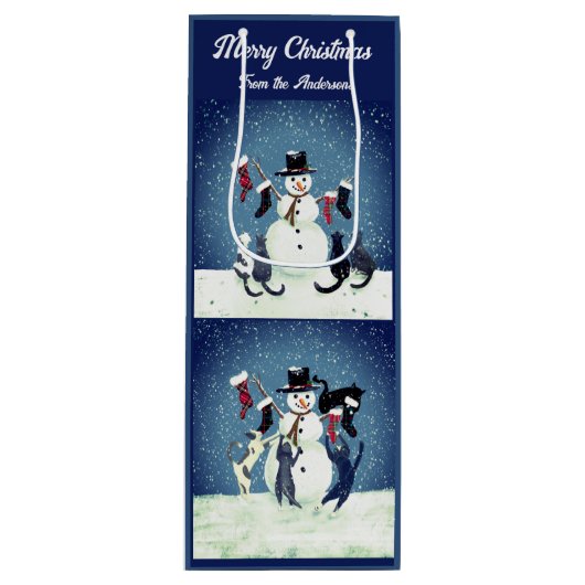 Sac Cadeau Pour Bouteille Scènes amusantes d'une fête de Noël de chat (Devant)