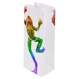 Sac Cadeau Pour Bouteille Sculpture de grenouille aux couleurs de l'arc-en-c