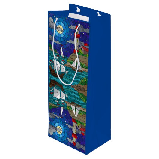 Sac Cadeau Pour Bouteille Sea Red Lighthouse Bateaux à voile Shore Starry Sk (Dos Angle)