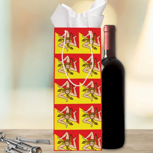 Sac Cadeau Pour Bouteille Sicilian Trinacria All-Over Flag Pattern Sicily
