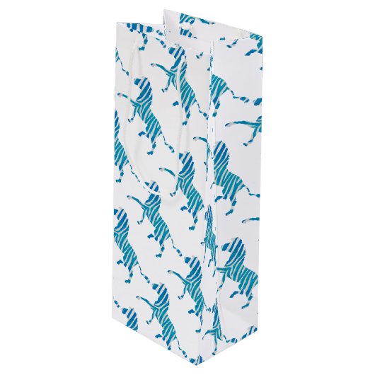 Sac Cadeau Pour Bouteille Silhouette bleue et blanche Zebra (Devant Angle)