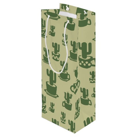 Sac Cadeau Pour Bouteille Silhouette de cactus succulent en tasses et pots (Dos Angle)
