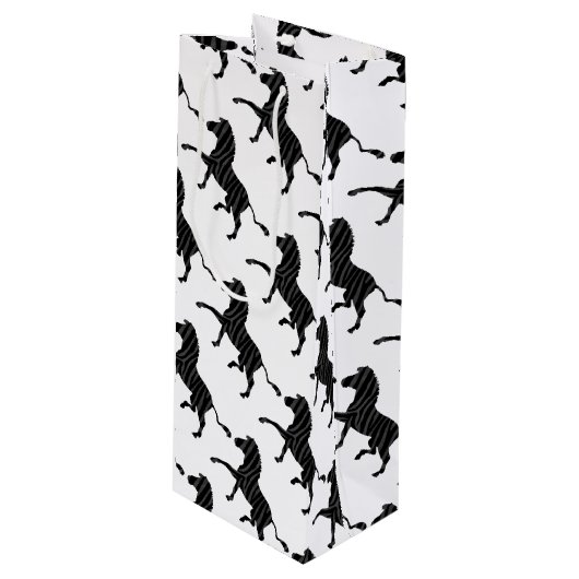 Sac Cadeau Pour Bouteille Silhouette d'impression noir et gris Zebra (Devant Angle)