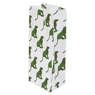 Sac Cadeau Pour Bouteille Silhouette léopard noir et vert