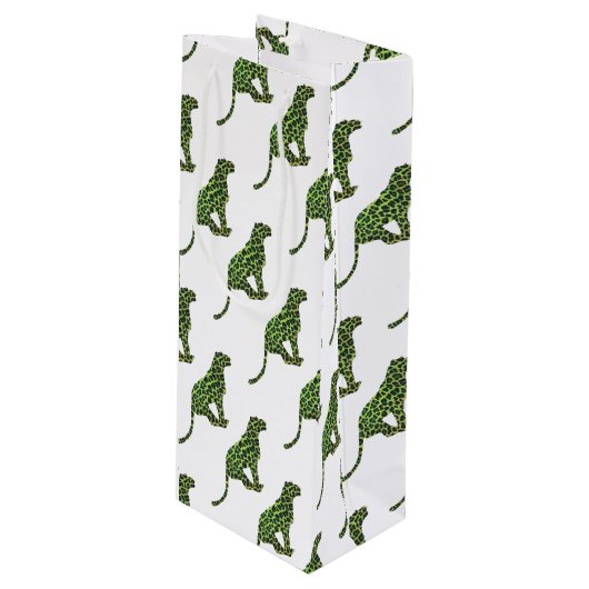 Sac Cadeau Pour Bouteille Silhouette léopard noir et vert (Devant Angle)