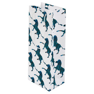 Sac Cadeau Pour Bouteille Silhouette noir et bleu Zebra