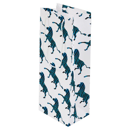 Sac Cadeau Pour Bouteille Silhouette noir et bleu Zebra (Devant Angle)