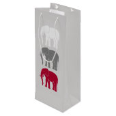 Sac Cadeau Pour Bouteille Silhouettes d'éléphants africains rouges, gris et  (Dos Angle)