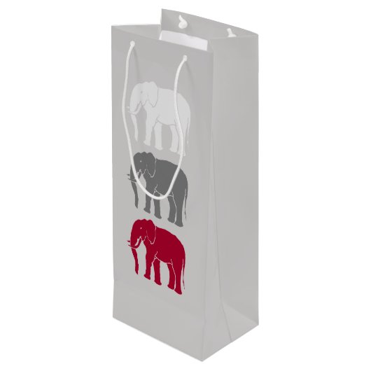 Sac Cadeau Pour Bouteille Silhouettes d'éléphants africains rouges, gris et  (Dos Angle)