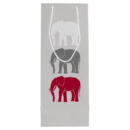 Sac Cadeau Pour Bouteille Silhouettes d'éléphants africains rouges, gris et  (Dos)