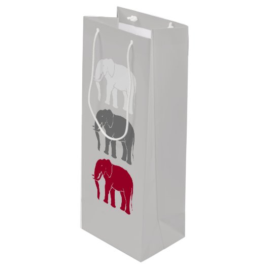 Sac Cadeau Pour Bouteille Silhouettes d'éléphants africains rouges, gris et  (Devant Angle)