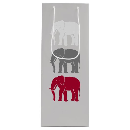 Sac Cadeau Pour Bouteille Silhouettes d'éléphants africains rouges, gris et  (Devant)