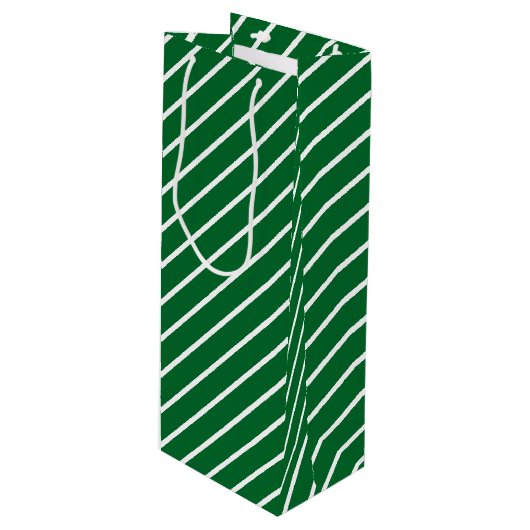 Sac Cadeau Pour Bouteille Simple Chic Diagonal Blancs Sur Vert (Devant Angle)