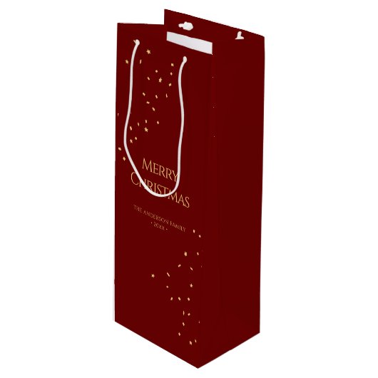 Sac Cadeau Pour Bouteille Simple Elegant Rouge & Or Confetti Joyeux Noël (Devant Angle)