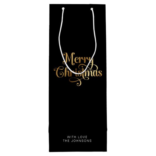 Sac Cadeau Pour Bouteille Simple rétro Script Black Gold Joyeux Noël (Dos)