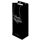 Sac Cadeau Pour Bouteille Simple Retro Script Noir & Blanc Joyeux Noël (Dos Angle)
