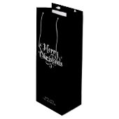 Sac Cadeau Pour Bouteille Simple Retro Script Noir & Blanc Joyeux Noël (Devant Angle)