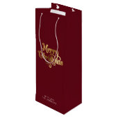 Sac Cadeau Pour Bouteille Simple rétro Script Red Gold Joyeux Noël (Dos Angle)