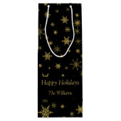 Sac Cadeau Pour Bouteille Snowflakes Gold Noir Personnalisé (Dos)