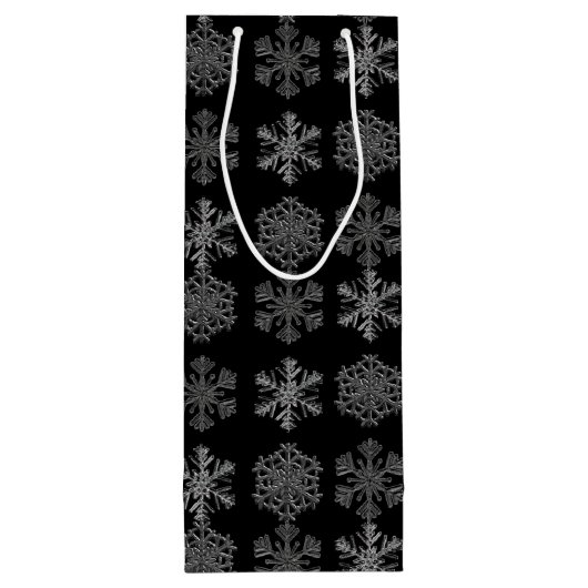 Sac Cadeau Pour Bouteille Snowflakes sur Black Elegant Personnalisé (Dos)