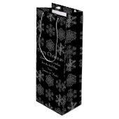 Sac Cadeau Pour Bouteille Snowflakes sur Black Elegant Personnalisé (Devant Angle)