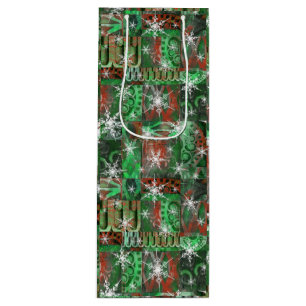 Sac Cadeau Pour Bouteille Snowflakes sur Red Green Holiday Wine Bag