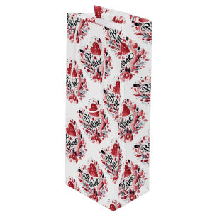 Sac Cadeau Pour Bouteille Soyez le mien Saint Valentin Coeurs et fleurs