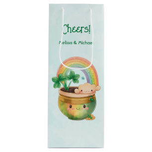 Sac Cadeau Pour Bouteille St. Patrick's Day Whimsical Arc-en-ciel et trèfle