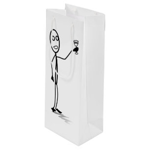 Sac Cadeau Pour Bouteille Stickman tenant un verre de vin mignon noir blanc