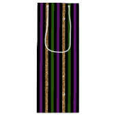 SAC CADEAU POUR BOUTEILLE STRIPES MARDI GRAS VERT ROUGE NOIR (Devant)