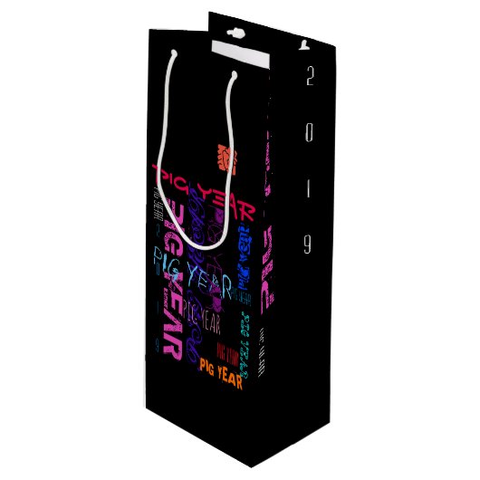Sac Cadeau Pour Bouteille Style Graffiti répétitif Cochon Année 2019 Vin cad (Devant Angle)