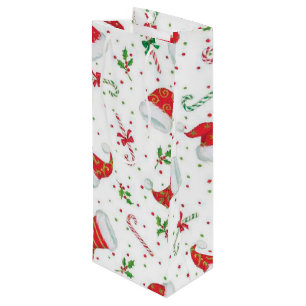 Sac Cadeau Pour Bouteille Sucres de canne et chapeaux de Père Noël