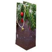 Sac Cadeau Pour Bouteille Table de Noël rustique avec pin et neige (Dos Angle)