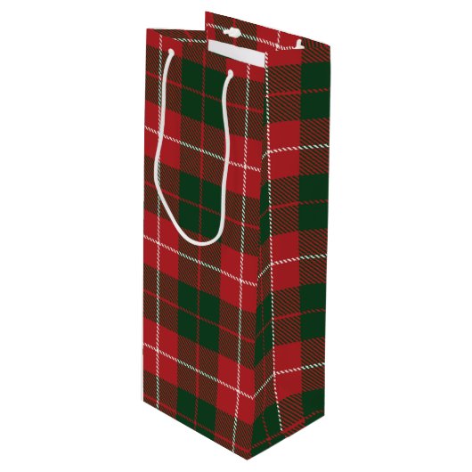 Sac Cadeau Pour Bouteille Tartan Noël Clan MacKinnon Vert Rouge Carreaux (Devant Angle)