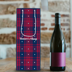 Sac Cadeau Pour Bouteille Tartan - Patriotique - Étoiles Rouge Bleu Blanc