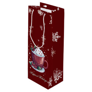 Sac Cadeau Pour Bouteille Tasse de chocolat chaud de Noël Rouge