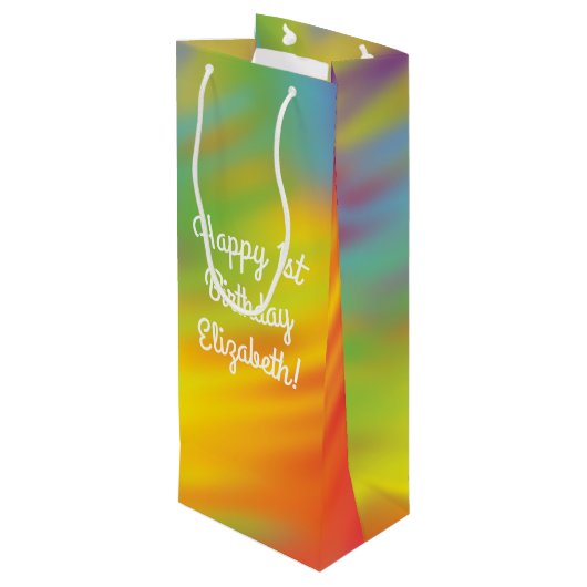 Sac Cadeau Pour Bouteille Tie Dye Rainbow fête d'anniversaire (Dos Angle)