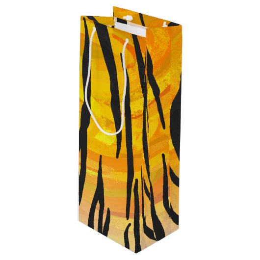Sac Cadeau Pour Bouteille Tiger noir et orange (Devant Angle)