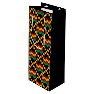 Sac Cadeau Pour Bouteille Tissu jaune, vert, rouge, noir de Kwanzaa Kente