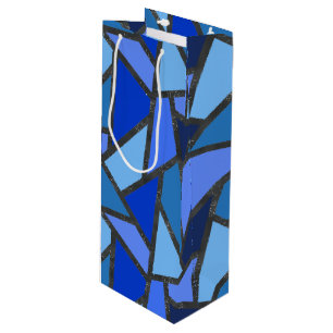 Sac Cadeau Pour Bouteille Tons de motif en vitrail bleu