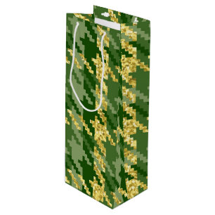 SAC CADEAU POUR BOUTEILLE TONS DE VERT & OR IRLANDAIS HOUNDSTOOTH MOTIF
