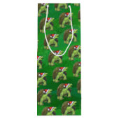 Sac Cadeau Pour Bouteille Tortue à Santa Chapeau sur Vert (Dos)
