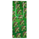 Sac Cadeau Pour Bouteille Tortue à Santa Chapeau sur Vert (Devant)