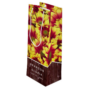 Sac Cadeau Pour Bouteille Tournesols d'automne rustiques sur une clôture de